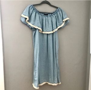Alison Andrew's off the shoulder soft Jean dress